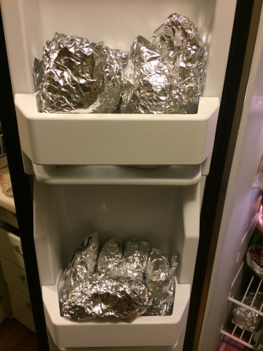 All my chicken wrapped with plastic wrap and then foil in the freezer!