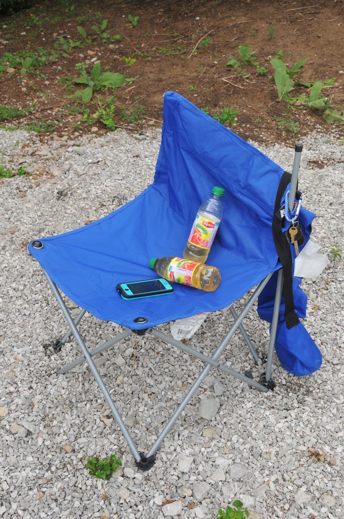 The doomed chair.  It only stayed up because I "staked" the legs into the ground